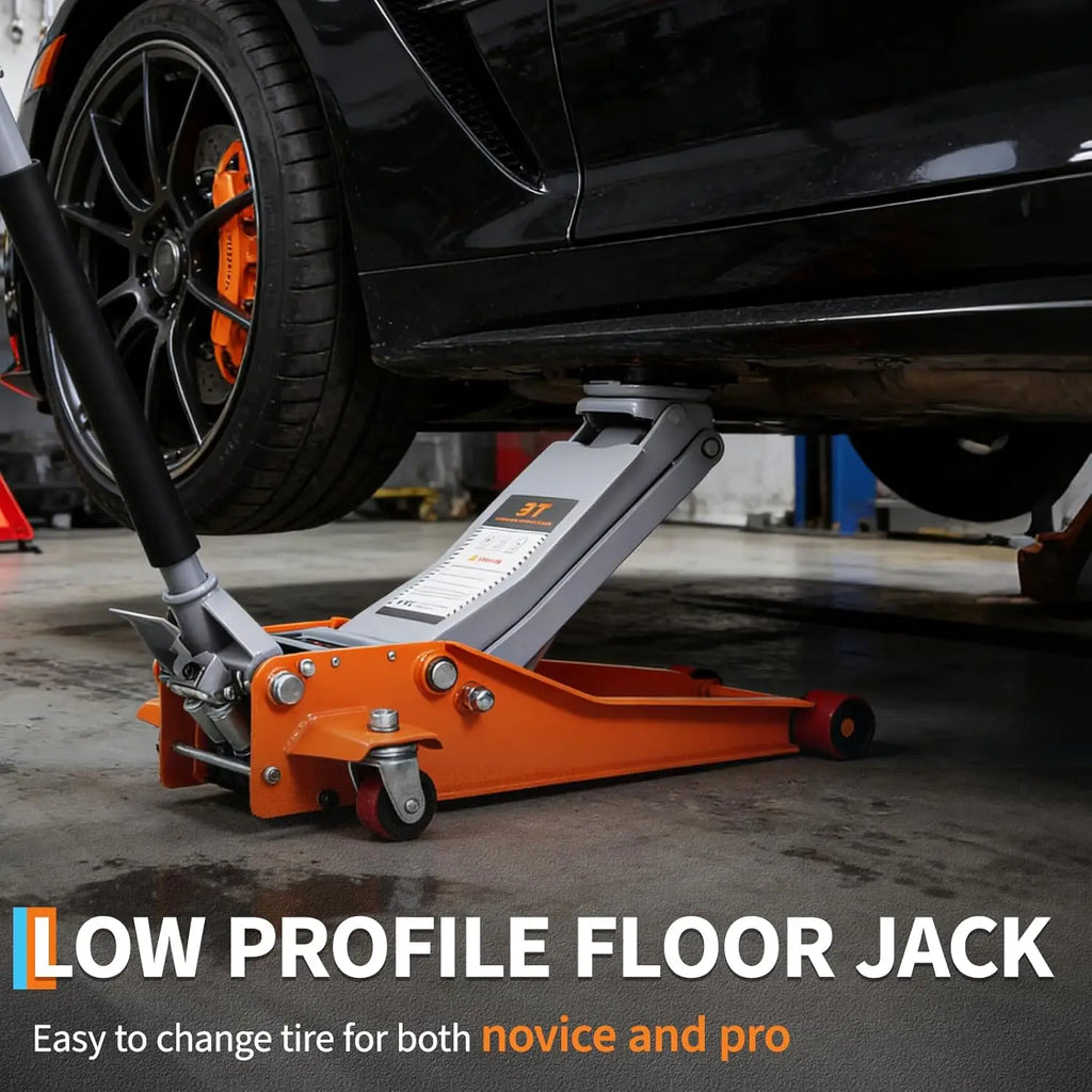 3 Ton Low Profile Hydraulic Racing Floor Jack with Dual Piston Quick Lift Pump Heavy Duty Steel Lifting Range for Car SUV Truck