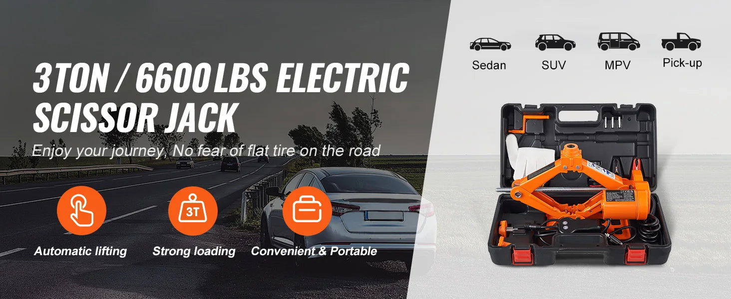 SucceBuy Electric Car Jack 3Tons/6600lbs 12V Electric Scissor Jack Portable Car Jack for SUV Truck Sedan Tire Change Replacement
