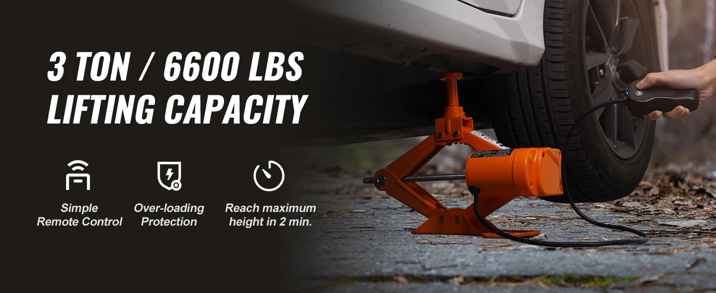 SucceBuy Electric Car Jack 3Tons/6600lbs 12V Electric Scissor Jack Portable Car Jack for SUV Truck Sedan Tire Change Replacement