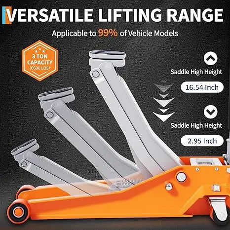 3 Ton Low Profile Hydraulic Racing Floor Jack with Dual Piston Quick Lift Pump Heavy Duty Steel Lifting Range for Car SUV Truck