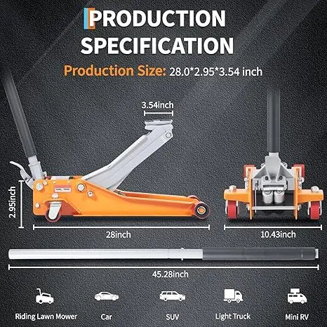 3 Ton Low Profile Hydraulic Racing Floor Jack with Dual Piston Quick Lift Pump Heavy Duty Steel Lifting Range for Car SUV Truck