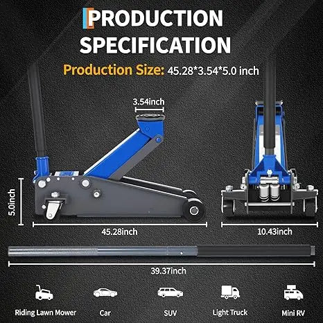 3 Ton Low Profile Hydraulic Racing Floor Jack with Dual Piston Quick Lift Pump Heavy Duty Steel Lifting Range for Car SUV Truck