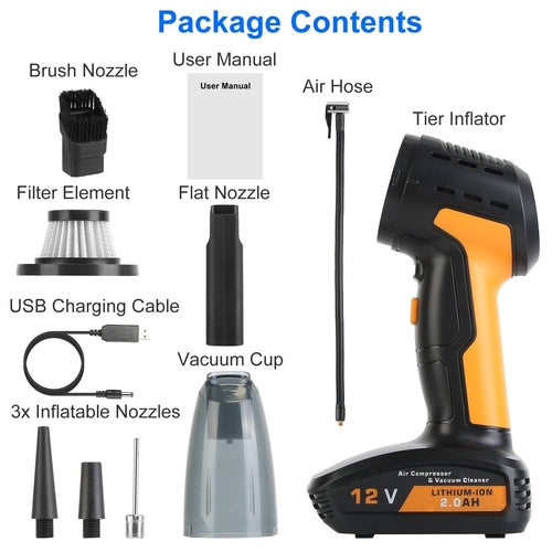 4 In 1 Cordless Car Vacuum Cleaner and Tire Inflator with LED Light