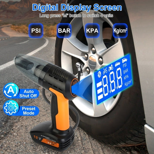 4 In 1 Cordless Car Vacuum Cleaner and Tire Inflator with LED Light